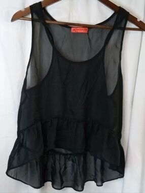 Spoiled Black Sheer Ruffle Camisole Tank Top Baddie Goth Y2K Vintage Retro Sexy
